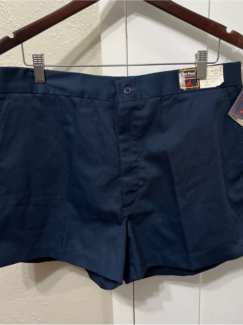 NWT 1980’s Par Four Navy Flat-Front Men’s Shorts, Vintage tag intact